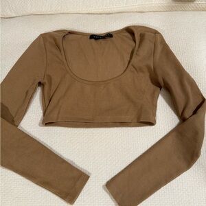 Brown Long Sleeve Crop Top